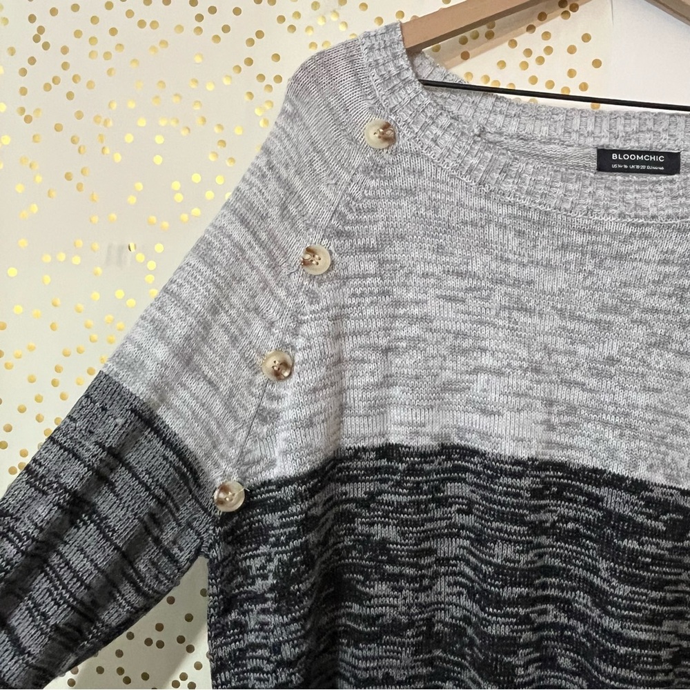BloomChic Gray and Black Button-Accent Sweater size 14-16 - Picture 6 of 9